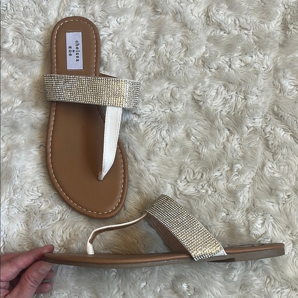 Chelsea & Zoe Silver and Tan‎ Women's Sandals Size 8 - Picture 1 of 4